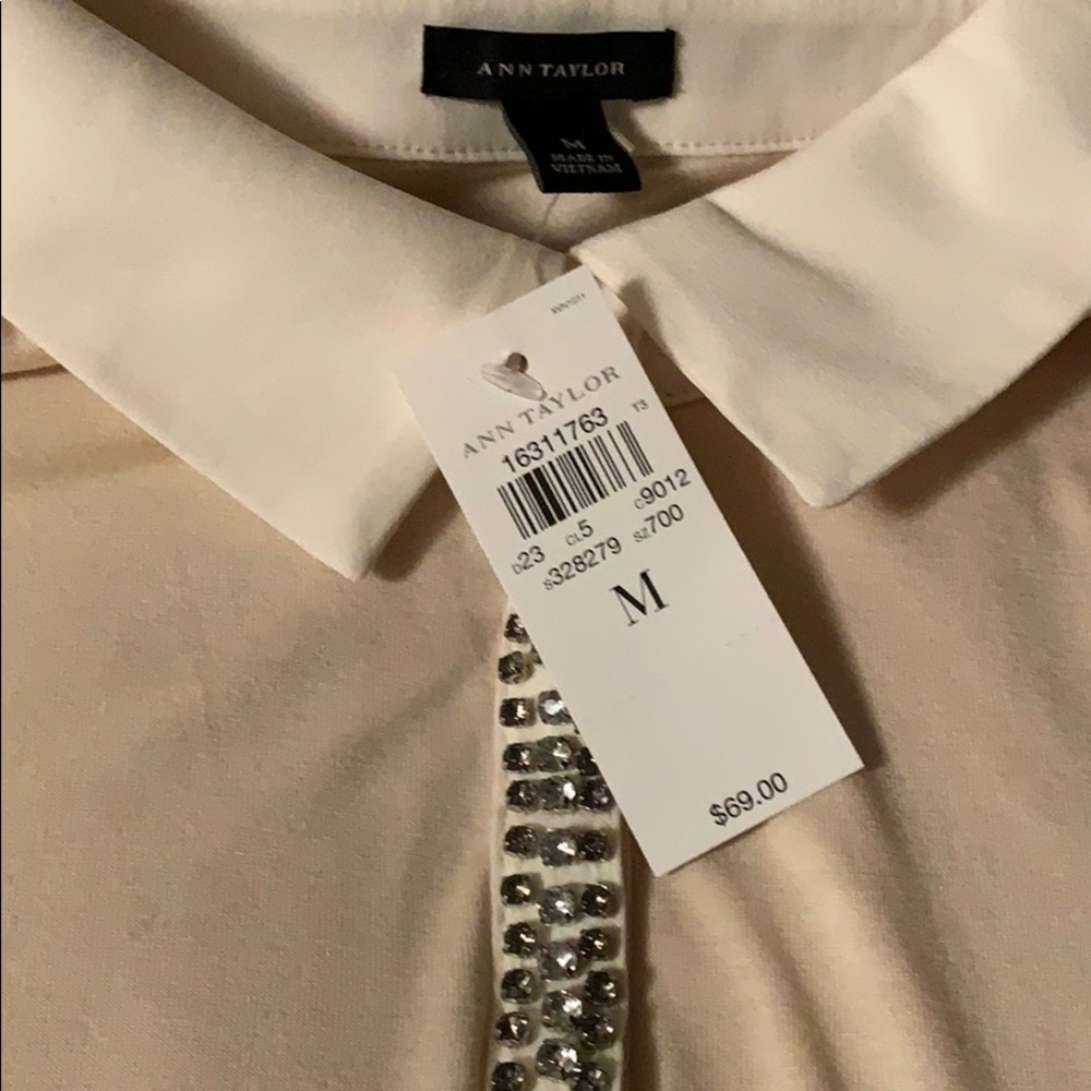 Ann Taylor Jeweled Rhinestone Polo Shirt M NWT - Picture 4 of 6